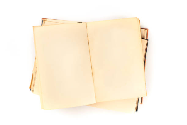 istock A mock-up of an open old book, a design template with a place for text, a stack of vintage books, shot from the top on a white background 1174790619