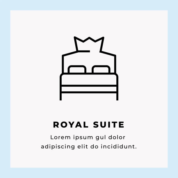 ilustraciones, imágenes clip art, dibujos animados e iconos de stock de icono de línea única royal suite - suite de hotel