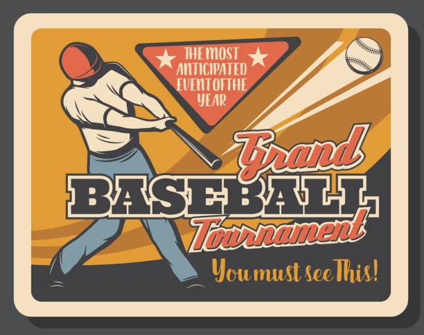 illustrazioni stock, clip art, cartoni animati e icone di tendenza di invito partita sport baseball, battitore - baseball player baseball men softball