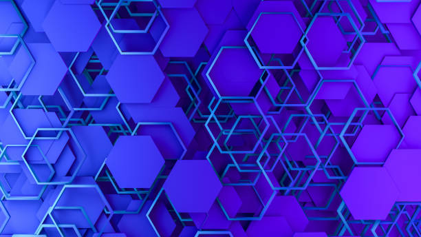 istock 3D Abstract Hexagon, Honeycomb Pattern Background with Purple and Blue Colors 1174795502