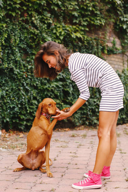 istock Young woman playing with her dog 1174800787