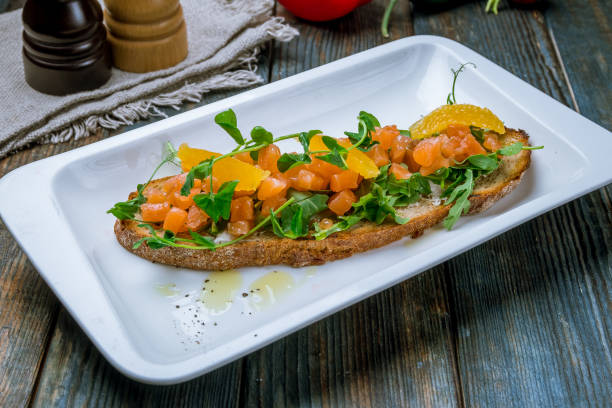Bruschetta with salmon and cheese