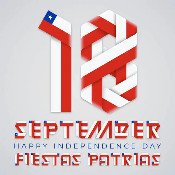 Vector illustration of September 18, Chile Independence Day congratulatory design with Chilean flag elements. Vector illustration.