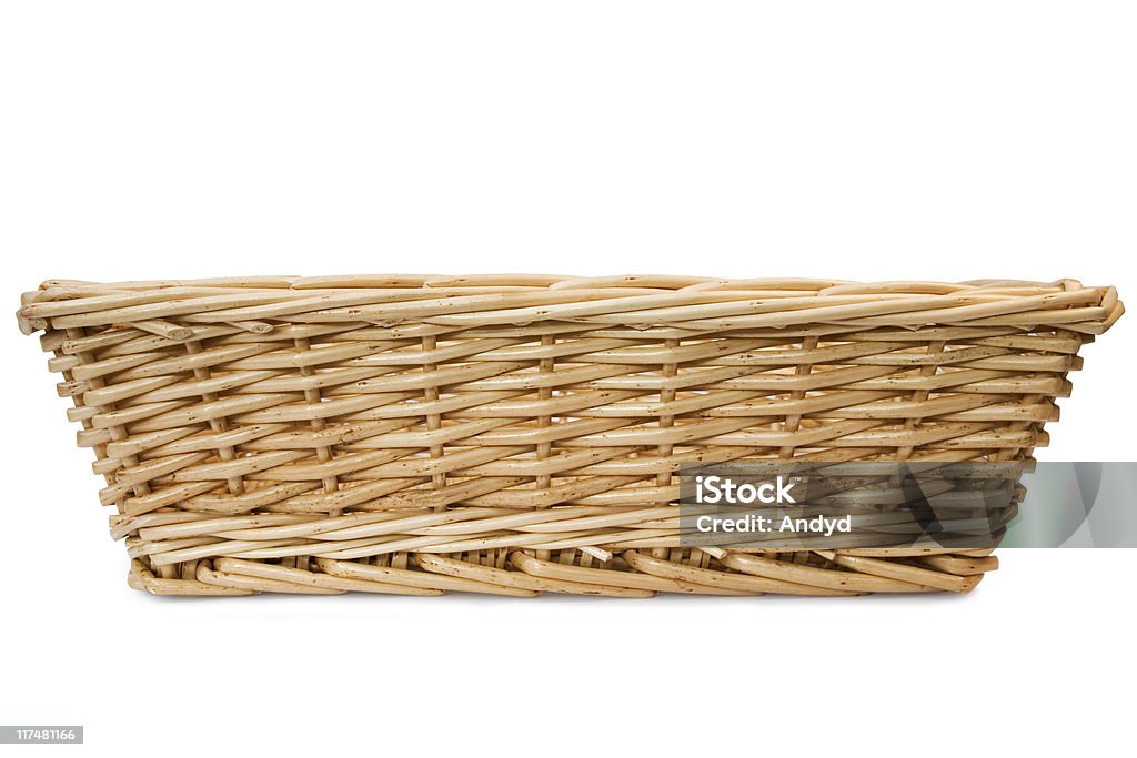 Rectangular wicker basket on white background  Wicker Basket shot from the front, isolated on white. Basket Stock Photo