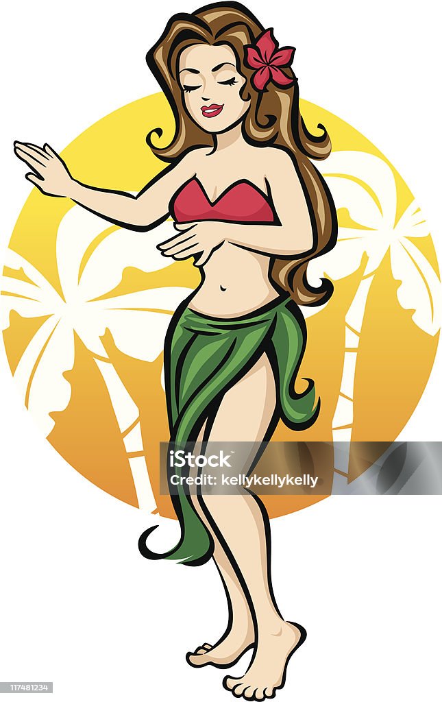 Fille danse Hula et de palmiers - clipart vectoriel de Danseuse polynésienne libre de droits