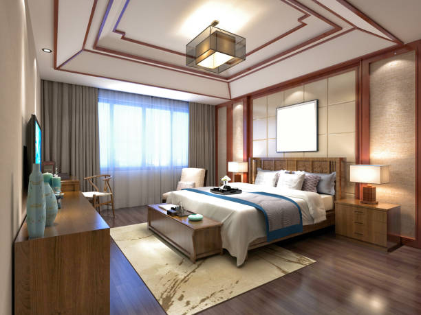istock 3d render of modern hotel room 1174813024