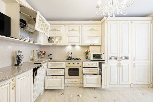 istock Luxury modern beige and cream colored kitchen interior 1174815222