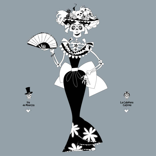 La Calavera Catrina Elegant Skull Dia De Muertos Mexican Tradition Black  And White Stock Illustration - Download Image Now - iStock