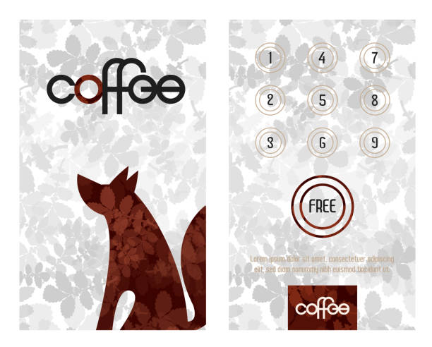 karta lojalnościowa. karta pozioma z programem lojalnościowym dla klientów kawiarni, domów caffee i innych. siedzący wilk lub pies. - caffee stock illustrations