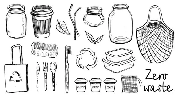 Vector illustration of Zero waste vector hand drawn.