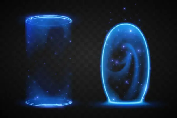 Vector illustration of Magic blue portals on transparent background