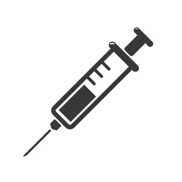 vektor ikony injekční stříkačky. lékaři často používají injekční stříkačky k prevenci a léčbě maligních onemocnění. - injekce aktivita stock ilustrace