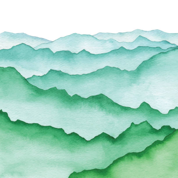 水彩山グリーン - mountain peak illustrations点のイラスト素材／クリ�ップアート素材／マンガ素材／アイコン素材