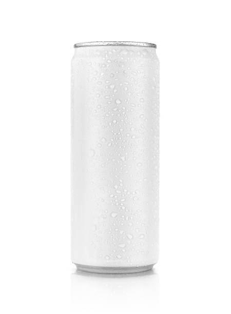 white tin can with cool water droplet for drink beverage product design mock-up blank packaging white tin can with cool water droplet for drink beverage product design mock-up isolated on white background with clipping path canister photos stock pictures, royalty-free photos & images