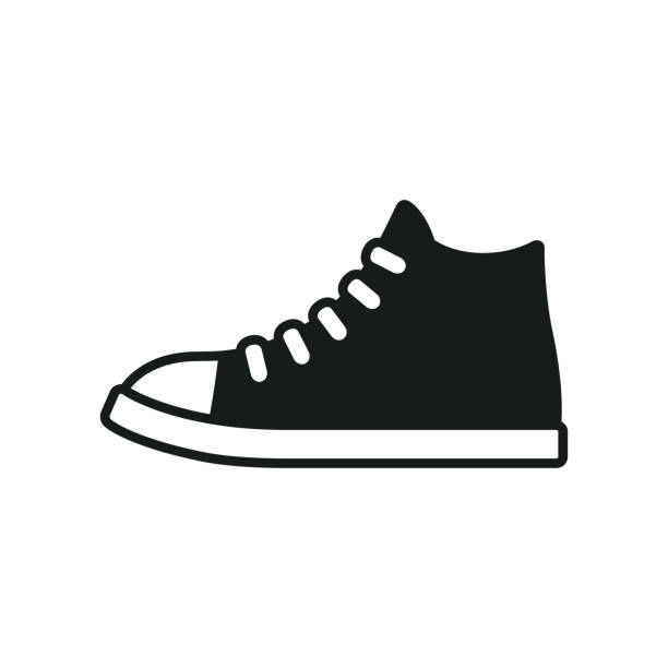 ilustrações, clipart, desenhos animados e ícones de sapata preto e branco da sapatilha - sapato de lona