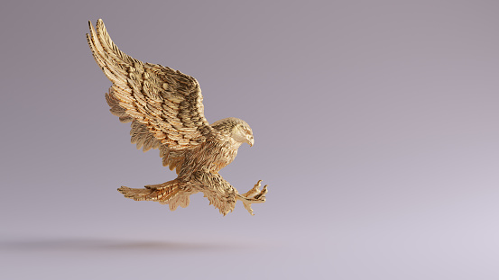 Gold Eagle in Flight Hunting Sculpture Right View 3d illustration 3d render