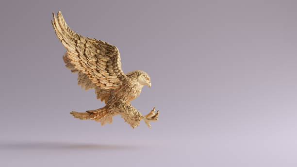 złoty orzeł w flight hunting rzeźba prawy widok - mighty zdjęcia i obrazy z banku zdjęć