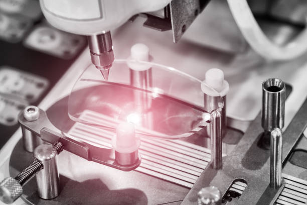 Lens manufacturing in modern laboratory.