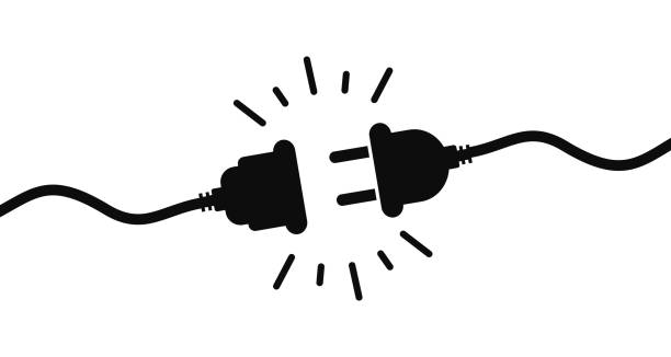 ilustrações, clipart, desenhos animados e ícones de tomada elétrica com um plugue. conceito da conexão e da desconexão. conceito da conexão de erro 404. tomada elétrica e tomada desconectado. fio, cabo de desconexão de energia – vetor de ações - electric plug outlet electricity cable