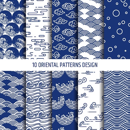 Set of ten oriental patterns. Seamless background and wallpaper.