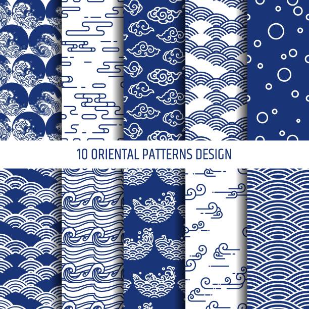 Set of ten oriental patterns vector. Set of ten oriental patterns. Seamless background and wallpaper. east stock illustrations