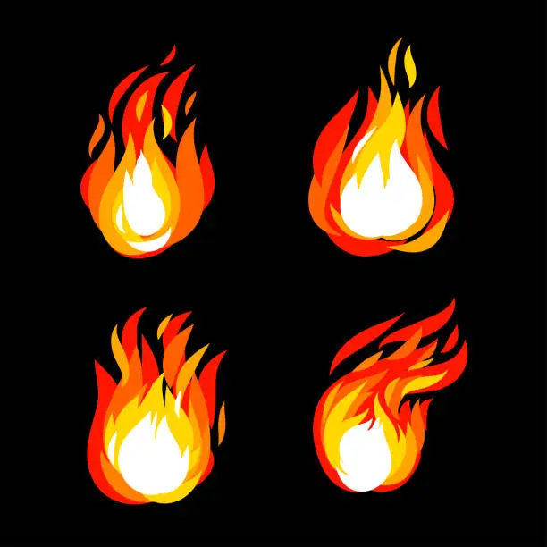 Vector illustration of Flame drawing on black background