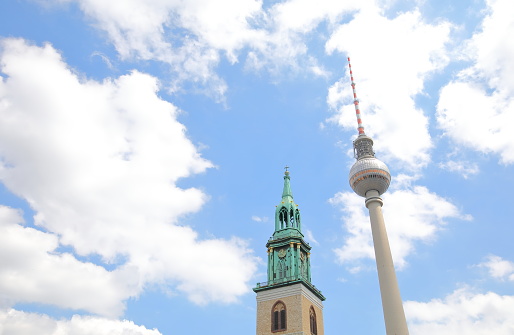 Berliner Fernsehturm TV tower and St Marienkirche church Berlin Germany