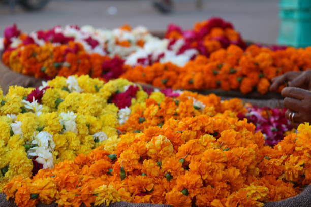 istock Indian Temple colorfull flowers 1174832673