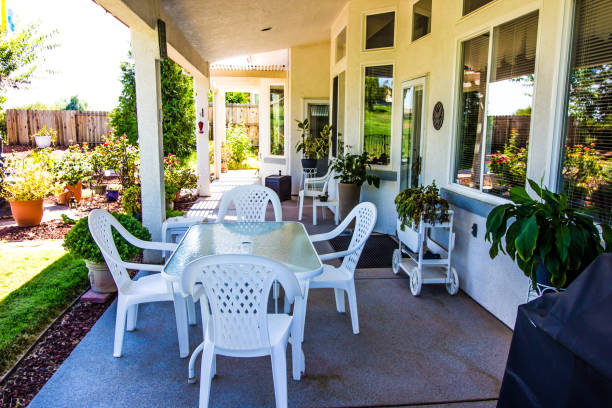 istock Rear Yard Covered Patio With Table And Chairs 1174832680