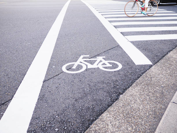 istock White bicycle sign on lane 1174832700