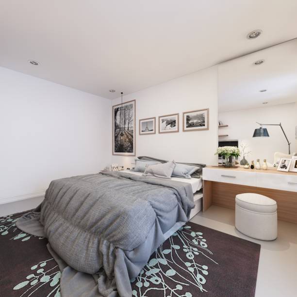 istock 3d render of modern hotel room 1174832893