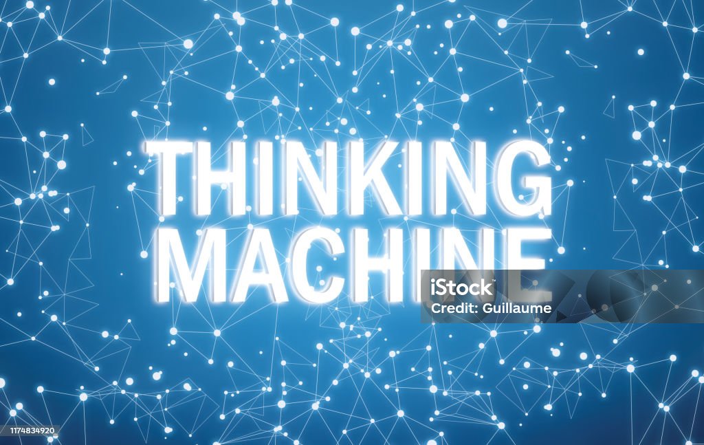 Thought Machine Background Thinking Machine On Digital Interface And Blue Network Background Stock ...