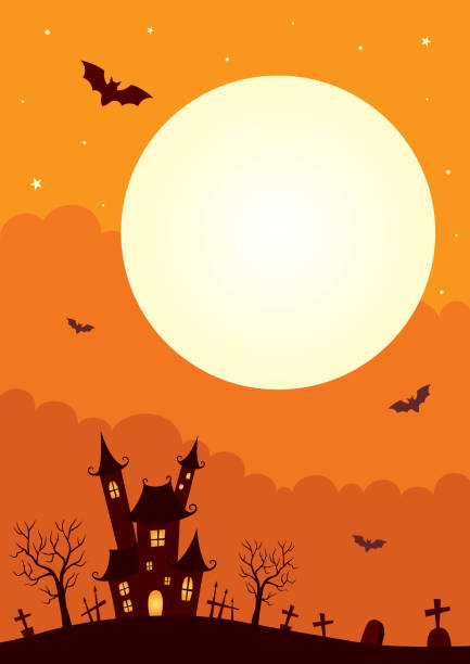 ilustrações, clipart, desenhos animados e ícones de fundo de halloween com castelo e lua cheia - halloween castle cartoon backgrounds