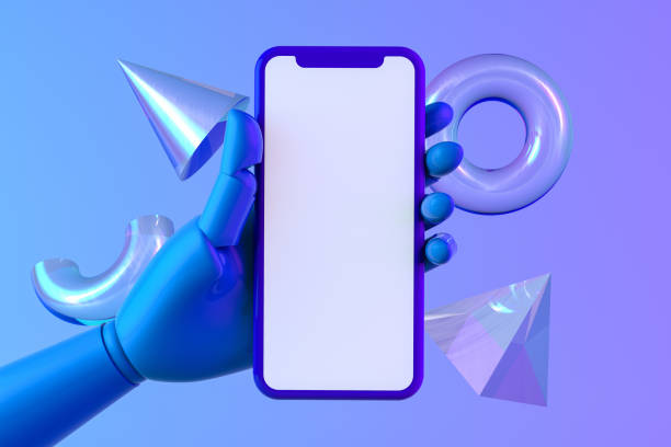 istock Robot Hand holding a Smartphone with Blank Screen 1174836025