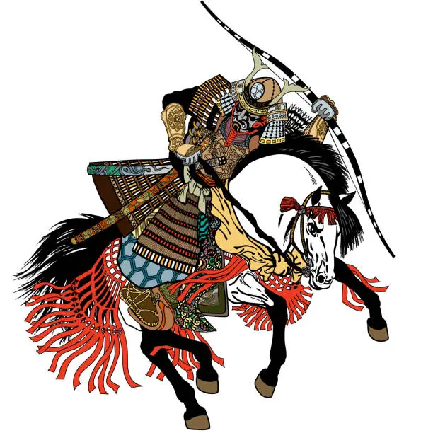 Vector illustration of samurai archer wearing war mask