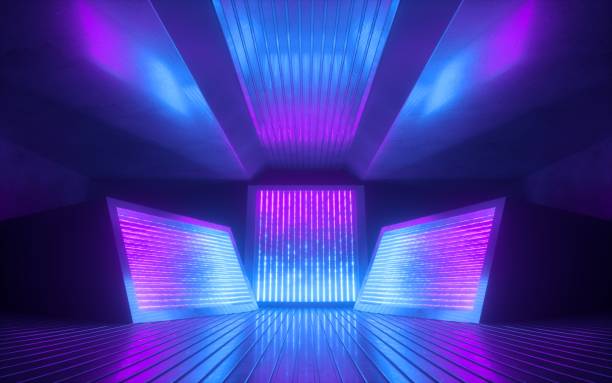 istock 3d render, pink blue neon abstract background, glowing panels in ultraviolet light, futuristic power generating technology 1174840538