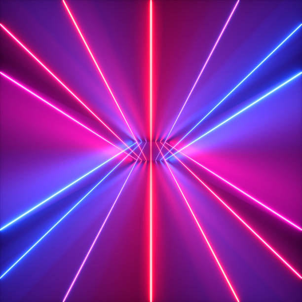 istock 3d render, neon abstract background, red blue violet glowing lines, ultraviolet light, laser rays 1174840632