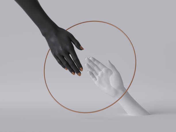 istock 3d render, black white female hands isolated, minimal fashion background, helping hands inside round frame, golden ring, mannequin body parts, feminist, partnership concept, clean minimal design 1174840820