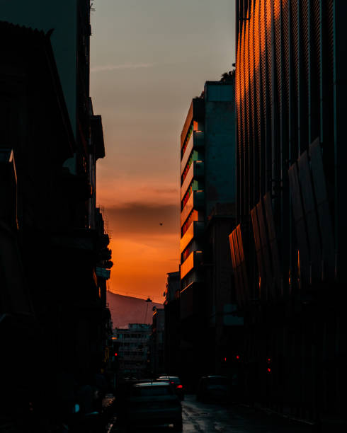 Athens buildings during golden hour.