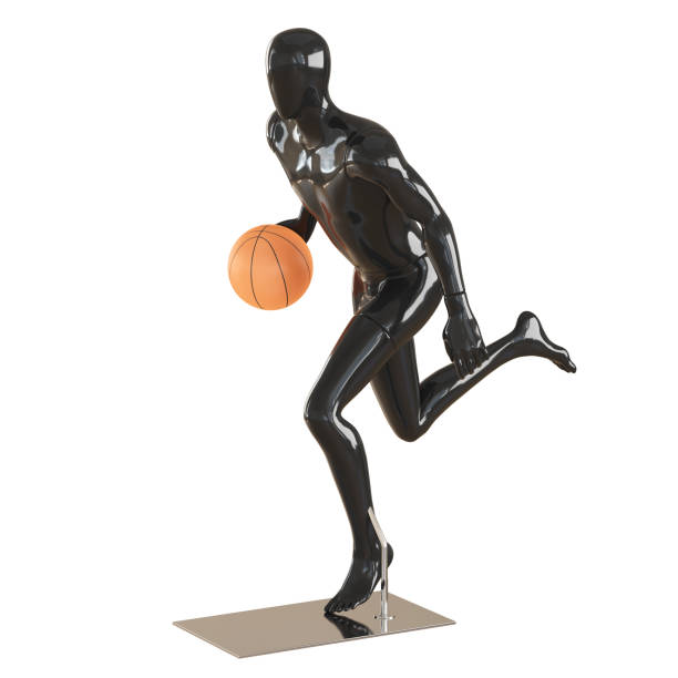 istock Black faceless guy mannequin in a running pose with a basketball. 3d rendering 1174852112