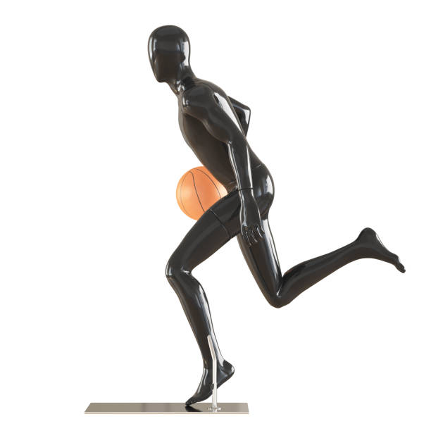istock Black faceless guy mannequin in a running pose with a basketball. 3d rendering 1174852116