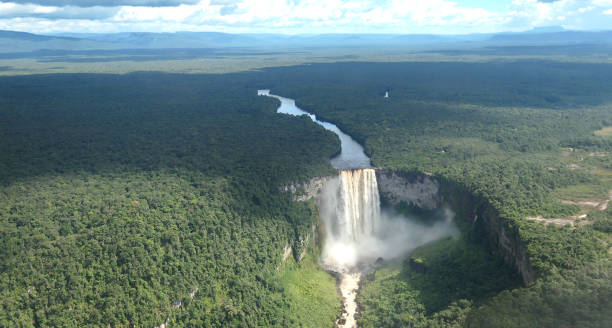 Kaietuer falls from above, Guyana Jungle and waterfall scene in Guyana, South America guyana photos stock pictures, royalty-free photos & images