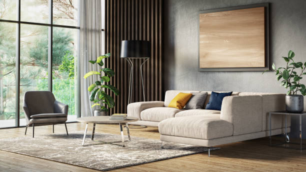 istock Modern scandinavian living room interior - 3d render 1174855057