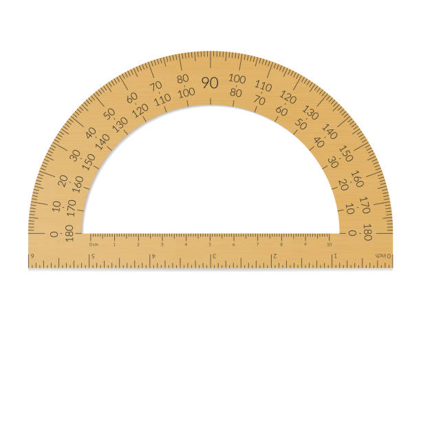 istock Wooden circular protractor with a ruler in metric and imperial units 1174861766