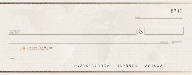 ilustraciones, imágenes clip art, dibujos animados e iconos de stock de plantilla de cheque de oro del banco en blanco. comprobar desde la chequera - cheque