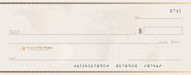 Blank bank golden cheque template. Check from checkbook Blank bank golden cheque template. Check from checkbook. financial item stock illustrations