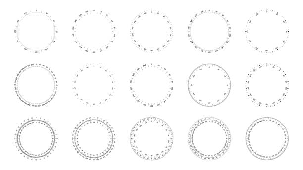 Protractor dial faces with editable stroke width. Protractor dial faces with editable stroke width compass and protractor stock illustrations