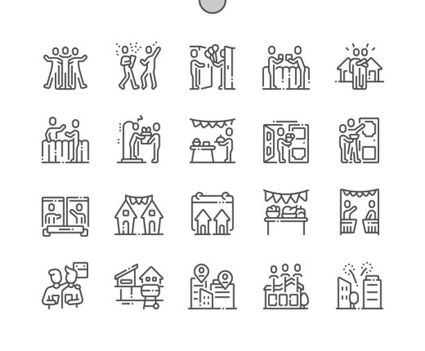 illustrazioni stock, clip art, cartoni animati e icone di tendenza di european neighbours day pixel perfect vector thin line icons 30 2x grid for web graphics and apps. pittogramma minimale semplice - vicino di casa