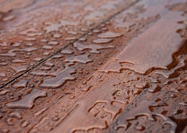 Wood background with water drops