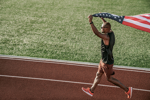 Flag, USA, Celebration, Running, Adult